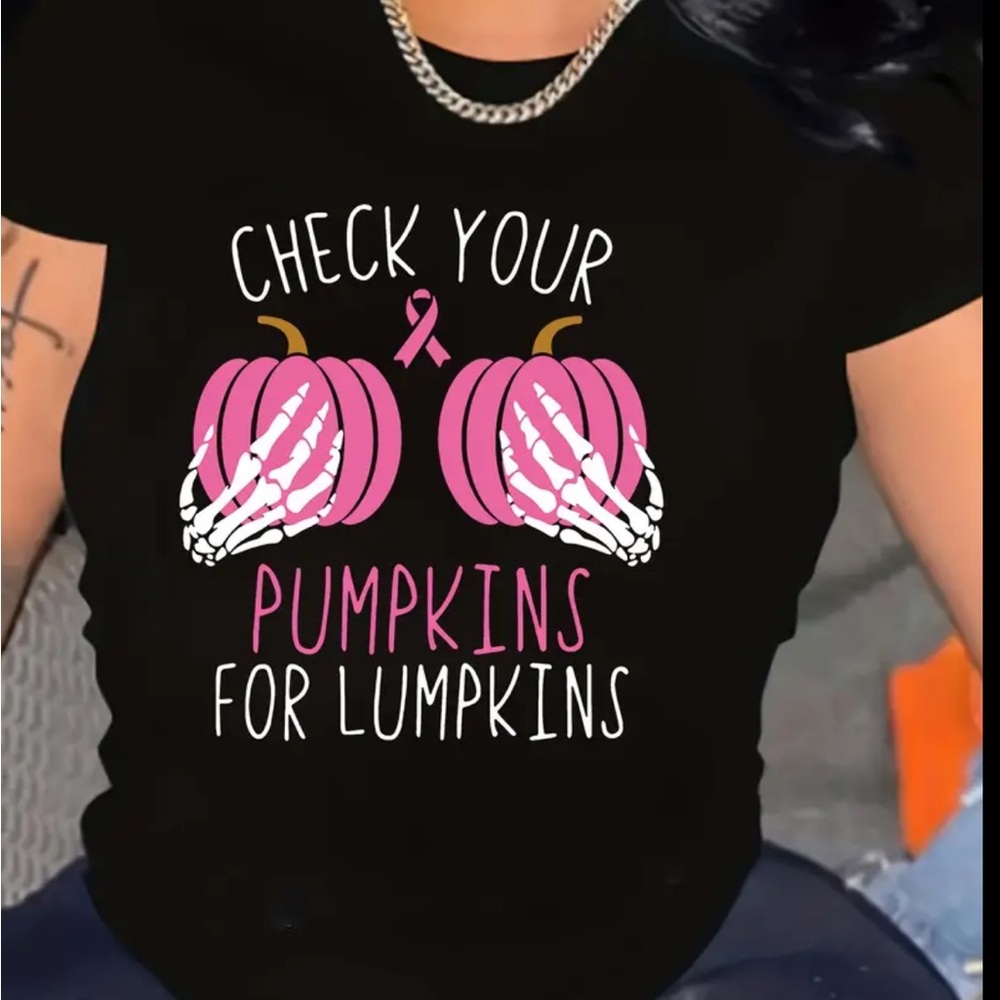 Black Graphic Tee with Pink Pumpkins